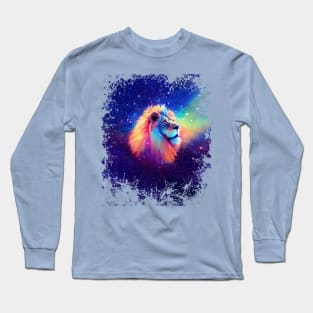 Rainbow Lion on the background of the starry sky Long Sleeve T-Shirt